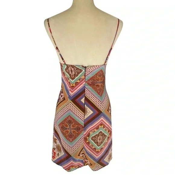 Urban Outfitters Dress Women XS Y2K Floral Mallory Cowl Neck Slip Mini Colorful - Picture 4 of 7